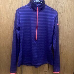 Nike Pro Dri Fit 3/4 Zip Purple Pullover Long Sleeve - M
